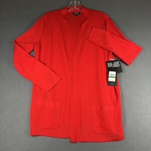 Jones New York Cardigan Sweater Womens Large Red Open Front Long Sleeve Pockets
